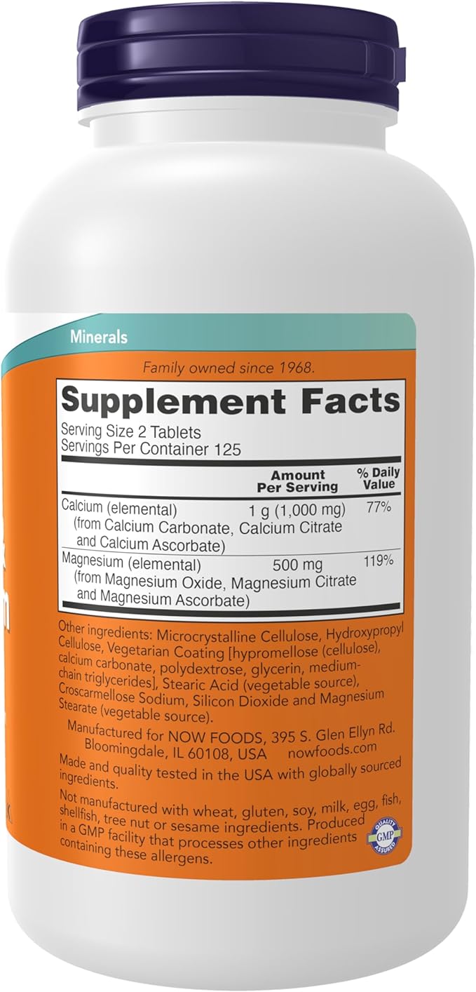 NOW Foods Supplements, Calcium & Magnesium 2:1 Ratio, High Potency, Supports Bone Health*, 250 Tablets, (Pack of 2)