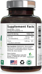 Calcium Supplement with Vitamin D3-1200 mg Calcium per Serving with D3 for Best Absorption - Supports Immune Health, Bones & Teeth - Nature's Calcium is Bottled in USA for Women & Men - 180 Tablets