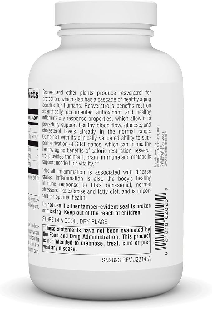 Source Naturals Resveratrol 500, Heart Support & Healthy Aging*, 500 mg - 120 Tablets
