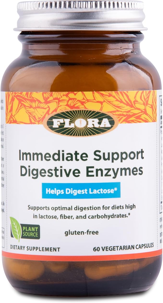 Flora - Enzyme Blend of Seven Vegetarian Enzymes, Supports Optimal Digestion of Proteins, Fast, Carbs, Fiber and Complex Sugars, Provides Relief from Lactose Intolerance, 60 Vegetarian Capsules