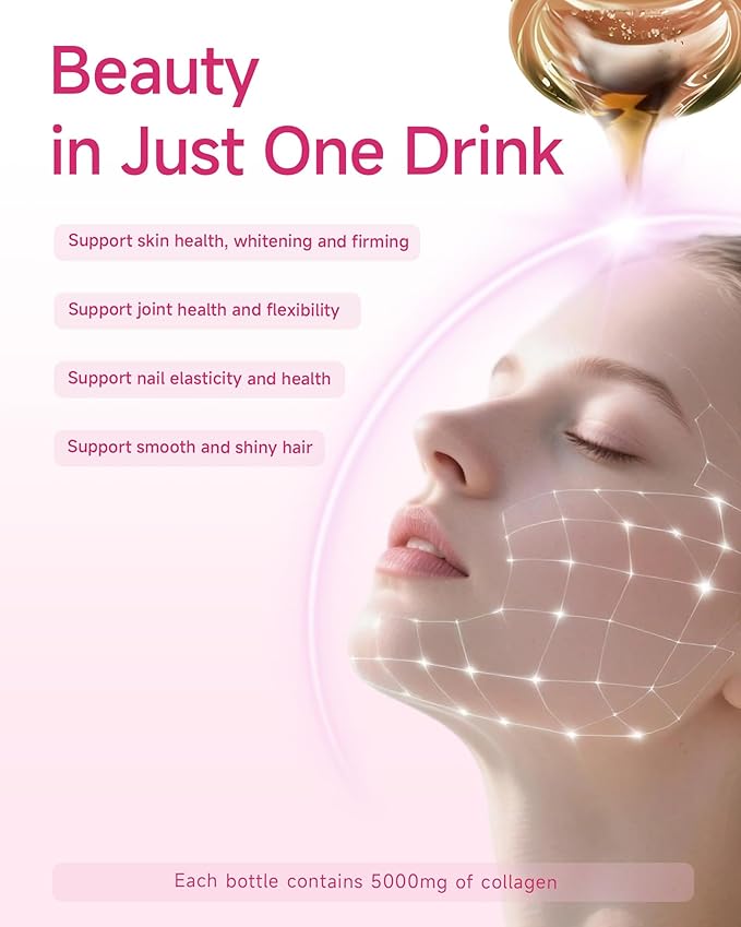 Ageless Beauty Marine Collagen Drink, Liquid Collagen from Franch with 5,000mg Hydrolyzed Collagen, Korean Collagen Tripeptide and Skipjack Elastin Peptide, Supports Skin, Less Wrinkles (2 Pack)