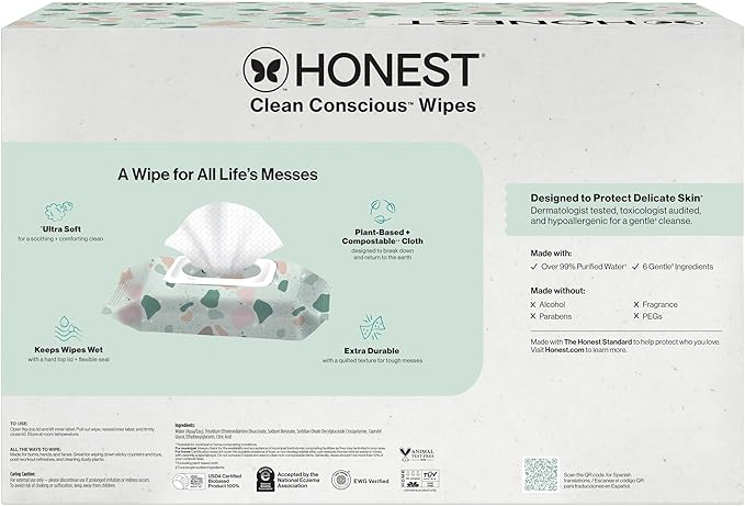 The Honest Company Clean Conscious Multi-Use Baby Wipes for Sensitive Skin, Fragrance Free, Geo Mood, 1152 Count