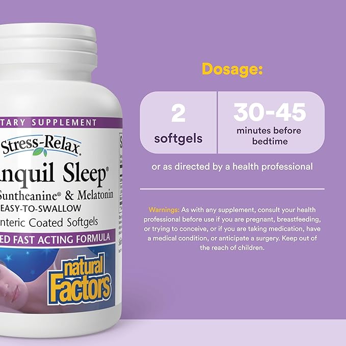 Stress-Relax Tranquil Sleep by Natural Factors, Sleep Aid with Suntheanine L-Theanine, 5-HTP, Melatonin, 45 Softgels