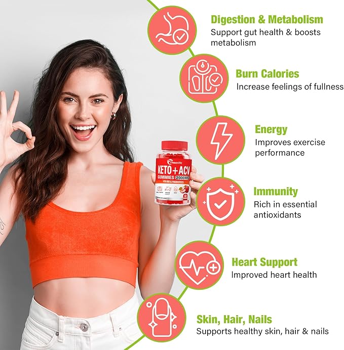 Apple Cider Vinegar Gummies, Keto ACV Gummies Max Strength 2000mg Apple Cider Vinegar with Mother, Probiotics & Vitamin B12, for Digestion, Metabolism, Cleanse & Detox Diet, 60 Count