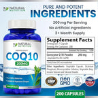Generic Natural Vitamin Coq10 200mg, 200 Capsules, Quick Absorption - Gluten Free & Non-GMO