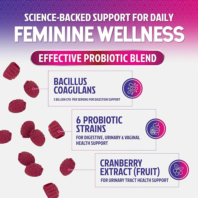 Nature's Nutrition Probiotics for Women Gummies with Cranberry - 6 Premium Strains for PH Balance, Digestive Health, Vaginal & Immune Support, Women's Probiotic Gummy for Feminine Health - 120 Gummies