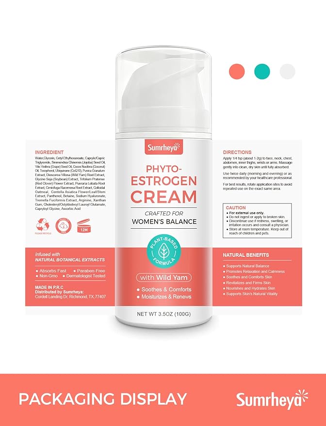 Women’s Balance Cream - Phytoestrogen Moisturizer with Wild Yam for Face & Body - Paraben-Free - Natural Balancing Skin Cream for Hydration - Firms & Revitalizes Dry, Sensitive Skin - 3.5oz