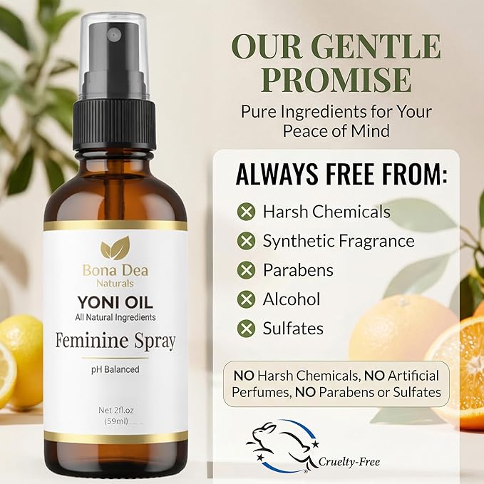 Feminine Spray for Women – All Natural Yoni Oil Deodorant & Moisturizer, Organic Essential Oils, Chemical-Free, Sensitive Vaginal Care | 2 oz Spray