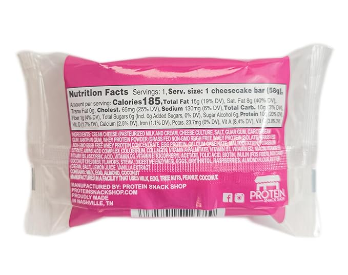 Low Carb Protein Cheesecake Bars | High Protein, Gluten-Free, Clean Ingredients Snack Bars (8, Raspberry)