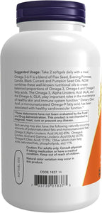 NOW Foods Supplements, Omega 3-6-9 1000 mg with a blend of Flax Seed, Evening Primrose, Canola, Black Currant and Pumpkin Seed Oils, 250 Softgels