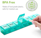 BUG HULL Weekly Pill Organizer Large 2 Packs, Extra Large Travel Pill Organizers, Pill Box 7 Day, Travel Pill Case, Medicine Pill Organizer for Vitamins, Supplements and Medications (Blue+Green)
