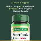 Nature’s Bounty Superfoods Plus Energy to Support Cellular Energy, 23 Fruits & Veggies Supplement, 30 Capsules