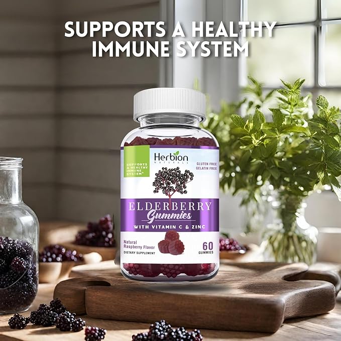 HERBION Elderberry Gummies with Vitamin C & Zinc - Healthy Immune System Support - Gluten-Free & Gelatin-Free - 60 Gummies for Adults & Children 4 Years & Above - Made in USA. (180 Count (Pack of 3)