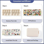NEW Foldable & Double Protection Portable Weekly Pill Organizer 2 Times A Day with Etched Labels, AM PM 7 Day Week Medicine Box, Daily Travel Pill Case Holder Dispenser for Vitamin, Supplement - Khaki