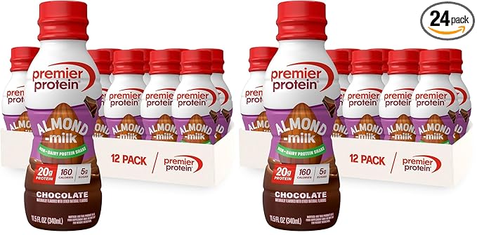 Premier Protein Non-Dairy Plant Based Almondmilk Shake, 20g Protein, 5g Sugar, 11.5 Fl oz, Chocolate (Pack of 24)