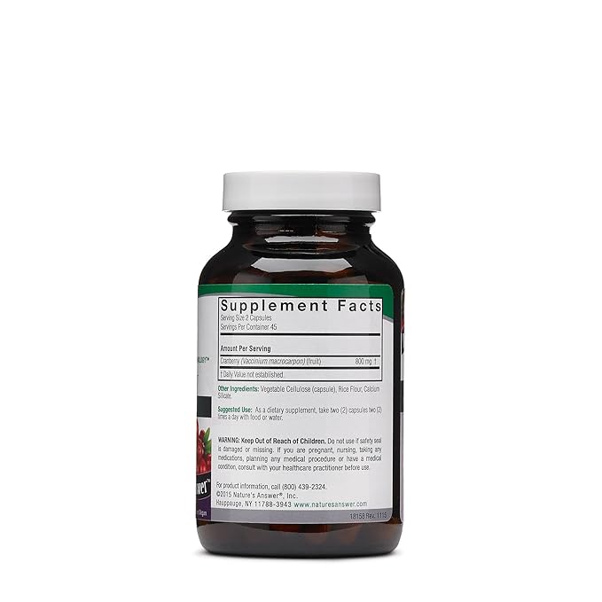 Nature's Answer Cranberry Fruit | Dietary Supplement | Supports Urinary Tract and Immune Systems | Vegetarian, Kosher Certified & Vegan | 90 Capsules | Single Count