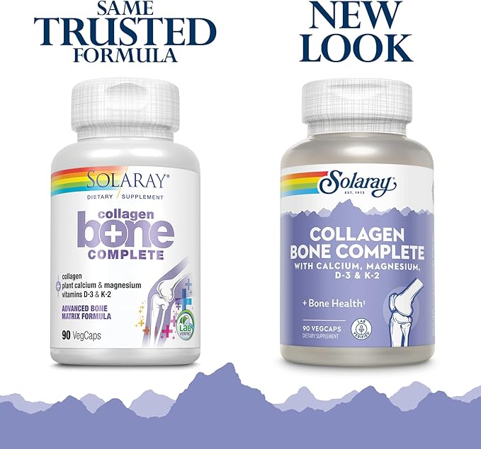 Solaray Collagen Bone Complete - Marine Collagen Capsules with Calcium, Magnesium, & Vitamin D3 for Women & Men, Bone Strength & Health Support - 90 Capsules