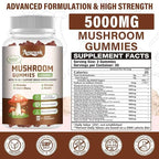 1 Pack 5000MG Mushroom Gummies for Men & Women - 10-in-1 Blend Mushroom Complex Supplement containing Lion's Mane, Brain and Immune Boosting, Blueberry Flavor, Non-GMO, 60 Cts
