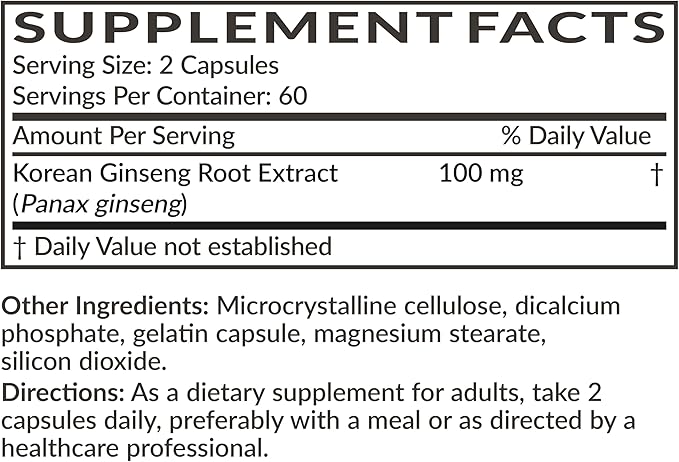 Futurebiotics Korean Panax Ginseng Energy, Memory & Brain Health Support, Non-GMO, 120 Capsules