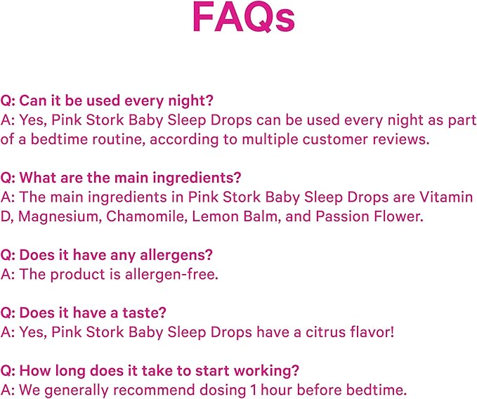 Pink Stork Baby Sleep Drops, Naturally Support Sleep Without Melatonin for Infants, Toddlers, and Kids, Aid Sleep with Chamomile and Magnesium, Baby Essentials for Bedtime, 1 oz, 30 Servings