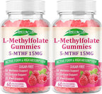 MEENCCD 2 Pack L-Methylfolate 15mg Gummies, Methylfolate Supplement, 5-MTHF Supplement - Active 5-MTHF - Supports Overall Wellness, Vegan, Raspberry Flavor, 120 Count