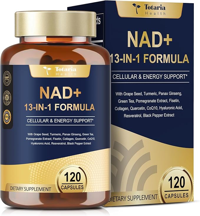 Totaria NAD Supplement for Women Men with nicotinamide riboside resveratrol,Quercetin, Betaine Boost NAD+ Levels NAD Plus Supplement for Anti Aging, Energy, Immune, Focus 120 Capsules