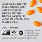 Sports Research Vitamin D3 with K2 Softgels - Plant Based K2 & Vegan D3 5000iu with Coconut MCT Oil - Vegan Certified, Soy & Gluten Free - 120 Count
