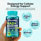 Liposomal NAD+ Supplement 650mg, NAD+, Resveratrol & Quercetin Complex for Cellular Energy, Third-Party Tested, NMN Supplement Alternative, 60 Capsules
