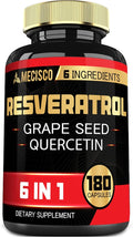 Mecisco 6in1 Trans Resveratrol Supplement with Grape Seed, Milk Thistle, and More - Resveratrol 1000mg - Supports for Immune System, Heart Health, Body Management - 180 Capsules