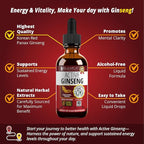 Active Ginseng Korean Red Panax Ginseng with Natural Ginsenosides - All-Natural Advanced Liquid Solution for 2X Absorption - Supports Healthy Energy, Vitality, Mood and More