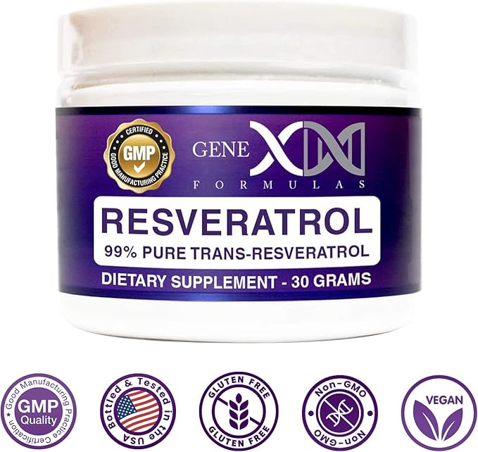 GENEX Trans Resveratrol 1000mg Powder Serving 99% Pure Micronized Pharmaceutical Grade | 30 Servings/30Grams | 1 Gram Per Day 30-Day Supply Made in a GMP & NSF Certified Facility