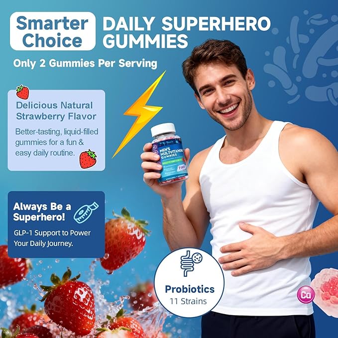 Totaria 2 Packs Sugar Free Multivitamin for Men with Omega 3, Probiotics, Mens Multivitamins Gummies w/Methylated B Complex, BCAA, Lycopene, Zinc, for Daily Energy, Immune, Heart, Iron Free