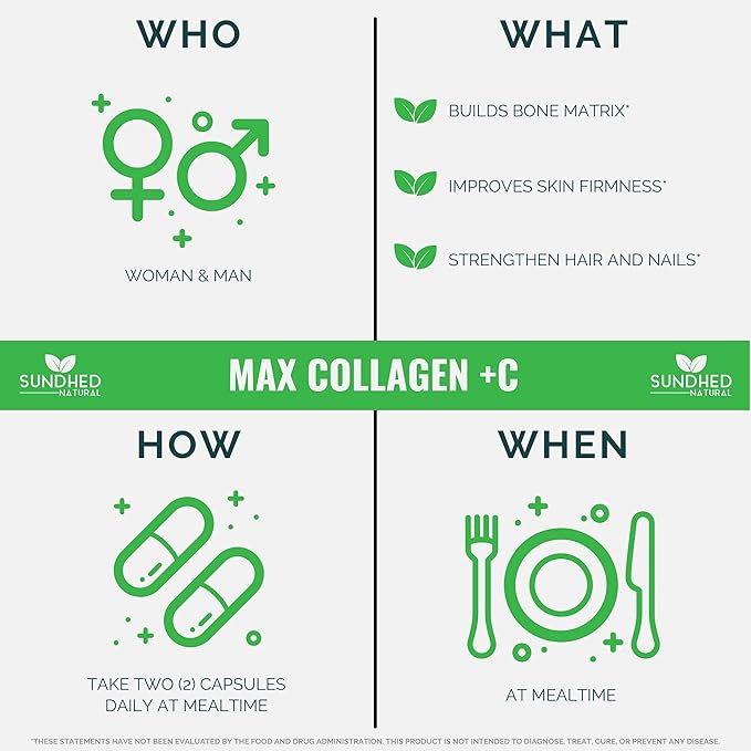 Max Collagen Plus C (60 caps) - All Natural Collagen Capsules with Biotin & Bioperine to Boost Anti Aging Hydration & Skin Firmness - Collagen Pills to Strengthen Bones & Nails