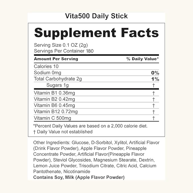 KWANGDONG Vita500 Multivitamin Powder Daily Stick, Improve Strong Immune, & Energy Boost with Vitamin C 500mg, and Vitamin B Complex (180 Sticks of 500mg)