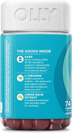 OLLY Goodbye Stress Gummy,GABA,L-Theanine,Lemon Balm,Stress Relief Supplement,Berry -,74 Count (Pack of 2)