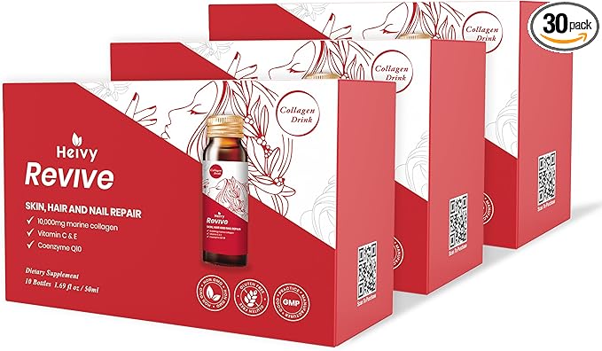 Heivy Liquid Collagen for Women, Collagen Drink with 10,000mg Marine Collagen Peptides, Collagen Liquid for Women for Hair Growth, Skin Repair, Nail Strength, 1.69 Fl Oz (Pack of 30)