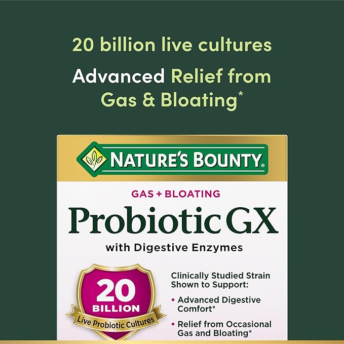 Nature's Bounty Probiotic GX, Helps with Occasional Gas and Bloating, Dietary Supplement, Digestive Health, 25 Capsules (Pack of 3)