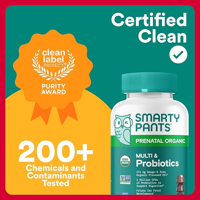 SmartyPants Organic Prenatal Vitamins for Women, Multivitamin: Probiotics, Biotin, Methylfolate, Omega3(ALA), VitaminD3,C, VitaminB12, B6, A, K2 & Zinc,Choline, (30 Day Supply), 120 Count (Pack of 2)