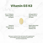 DEAL SUPPLEMENT Vitamin D3 5,000 IU + K2 MK7 100mcg Softgels | 2-in-1 Complex with Virgin Coconut Oil | Supports Heart, Bone, Teeth & Immune Health | Easy to Swallow