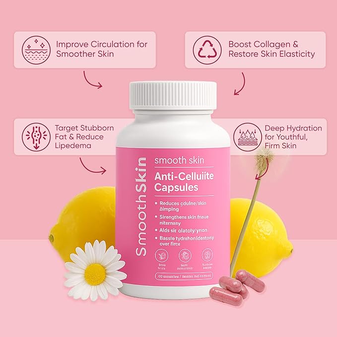 Smooth Skin & Circulation Support Capsules, Plant-Based Dietary Supplement, Helps Reduce Appearance of Cellulite, Supports Skin Elasticity, 60 Vegan Capsules, Gluten-Free, Sugar-Free