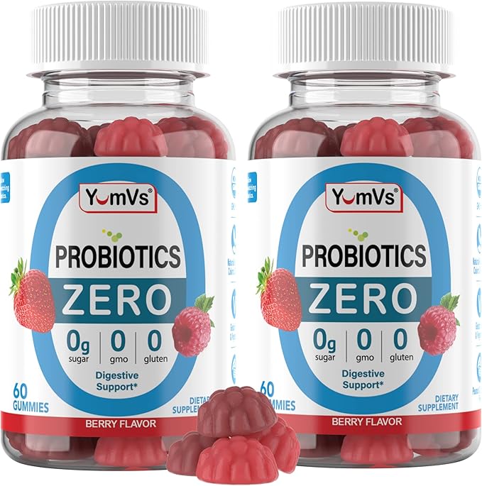 YUM-V'S Sugar Free Probiotic Gummies - Probiotics for Men & Women to Help Support Digestive Function – Adults & Kids Probiotic with 5 Billion CFU Bacillus Coagulans – Vegan & Gluten-Free (60 Count)