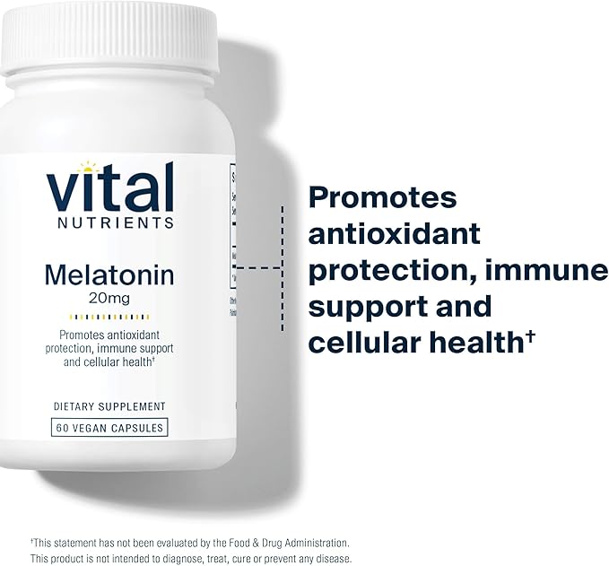 Vital Nutrients Melatonin 20mg - Vegan - Sleep Supplement to Support the Body's Natural Sleep Cycle* - Gluten, Dairy, Soy Free - 60 Capsules