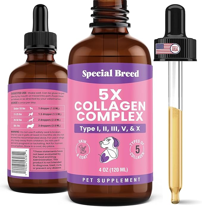 Premium Collagen for Dogs - Liquid Support for Joints, Skin, Coat, Bone, Immune System & HIPS - Collagen Supplement - Made in USA - 4oz