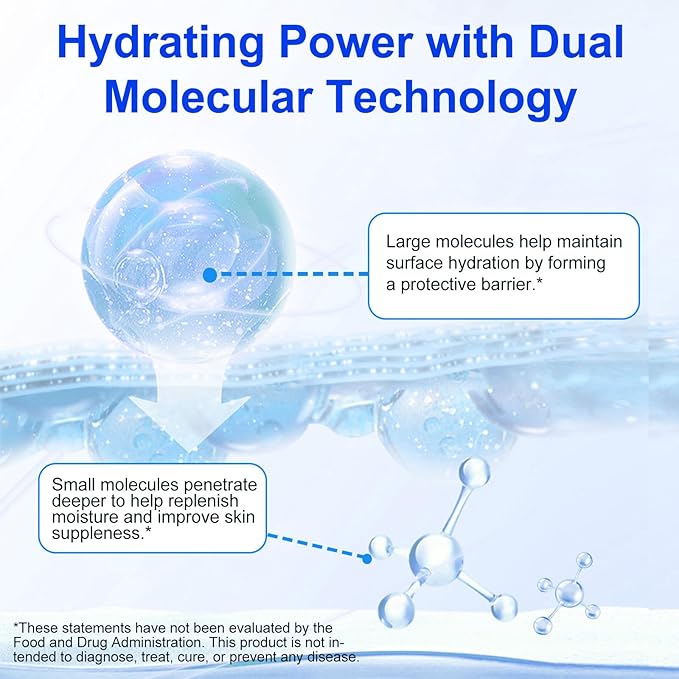 Pure Hyaluronic Acid Powder for Face & Joints, Dual Molecular Weight for Deep Hydration, Anti-Aging, DIY Serum Ingredient, 1 Scoop = 1 Bottle of Essence, 3.52 Oz