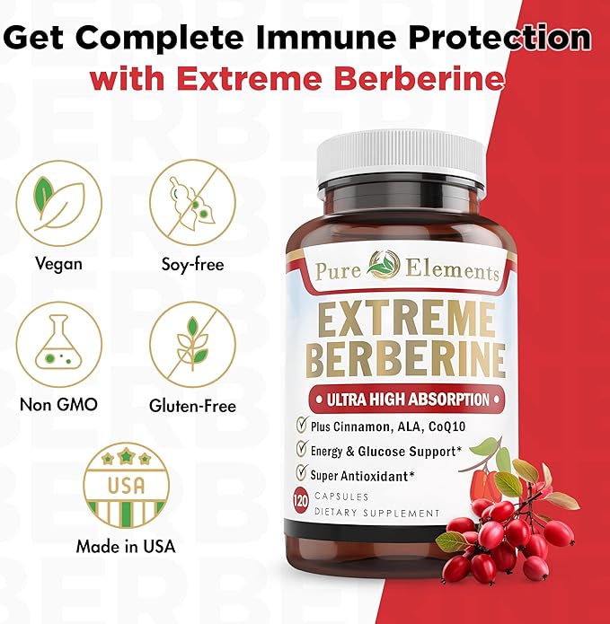 Extreme Berberine 500mg Complex with ALA, Coq10, Turmeric, Cinnamon, Bitter Melon, banaba Leaf, Korean Panax, Royal Jelly, and 21 Herbs for Healthy Blood Sugar Support and Overall Health and Immunity