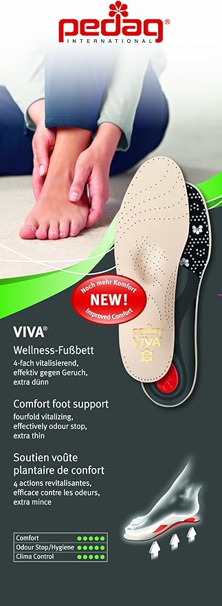 Pedag Viva | Leather Arch Support Inserts | Handmade in Germany | Plantar Fasciitis Relief | Heel Cushion | Activated Charcoal Odor Control | Metatarsal Support Pad | Tan | Women US 6/ EU 36