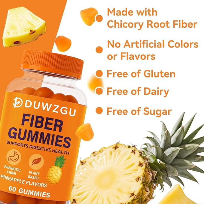 Sugar Free Fiber Gummies for Digestive Health – 100% Natural & Vegan, 4g Fibre per Serving, Gluten-Free,No Artificial Sweeteners,Supports Healthy Digestion Prebiotic Fiber Gummies,60 Counts / Bottle