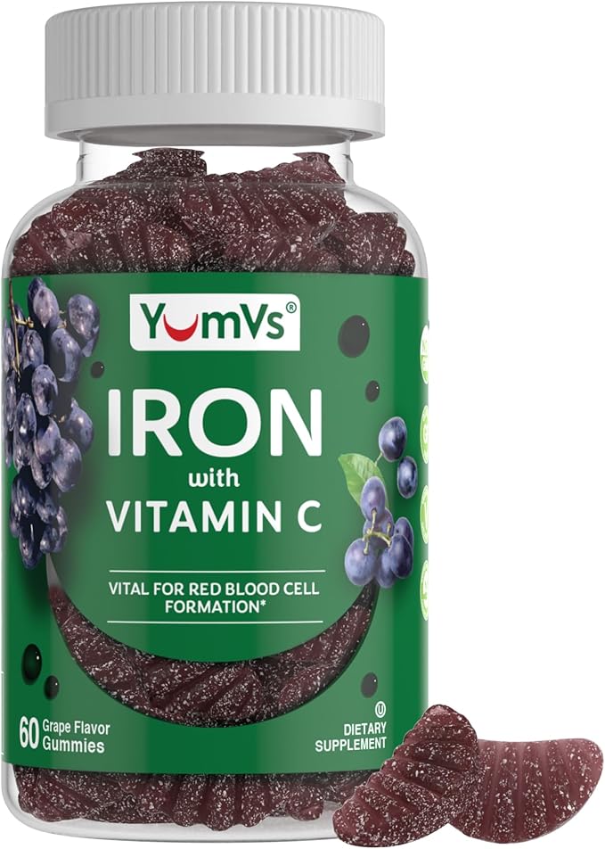 Iron Gummies Supplement with Vitamin C – 10 mg Iron Supplement – Great-Tasting Gummies Grape Flavor – Supports Immune Health & Helps with Iron Deficiency – Vegan, Kosher, Non-GMO – 60 Count