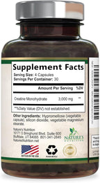 Creatine Monohydrate 3000mg Per Serving – Micronized Creatine Powder Capsules - Supports Lean Muscle, Strength, Energy, & Endurance - Nature's Supplement, Non-GMO, Bottled in USA - 120 Capsules