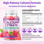 2 Packs High Absorption Calcium Citrate Gummies 1200mg - Bone & Teeth Support for Adults & Kids, Vegan, Non-GMO, Sugar-Free Gummies, Raspberry Flavor, 120 Count